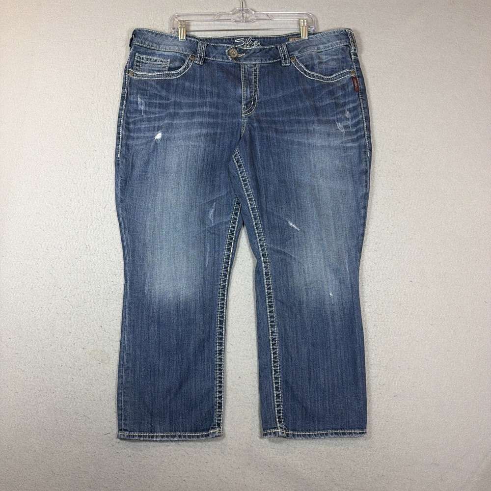 Silver Jeans Tuesday Capri Women's Size 20 Stretch Denim Distressed Embroidered